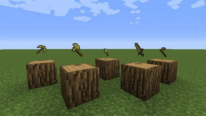Golden tools are ridiculously efficient, but they break faster than any other tool in the game.(Image via Minecraft)