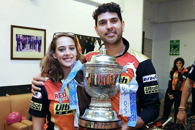 Yuvraj Singh with his wife Hazel Keech celebrating IPL Victory