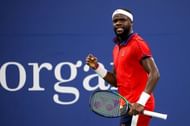 Frances Tiafoe celebrates winning a point at the 2021 US Open
