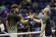 Alexander Zverev implied Adrian Mannarino (R) could have been directly impacted by Stefanos Tsitsipas' long breaks