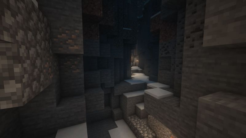 A ravine with iron and coal ores (Image via Minecraft)