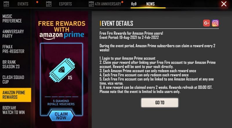 Users should tap on the &quot;Go To&quot; option to access the event (Image via Free Fire)