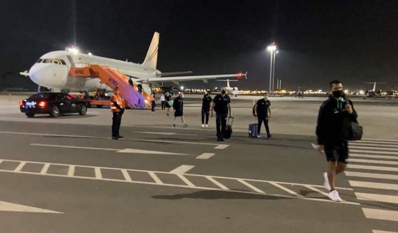 The New Zealand continent arrived in Dubai after leaving Islamabad on a charter flight on Saturday night. Pic: NZC