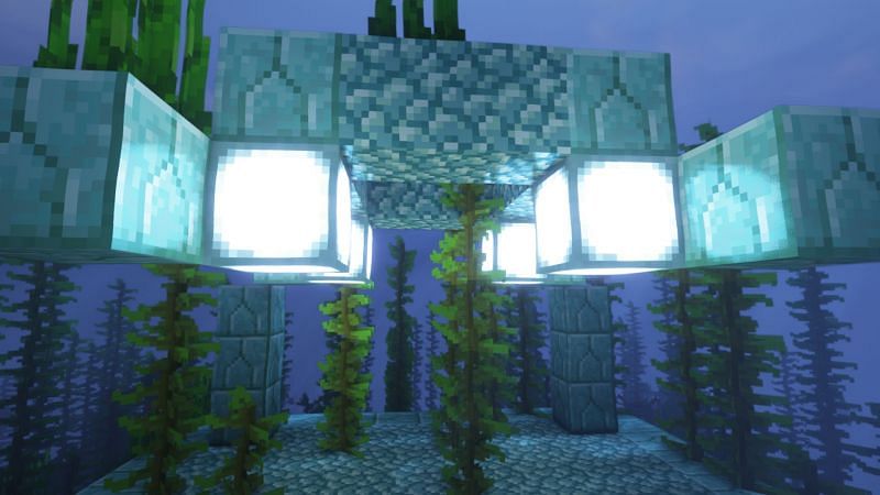 Sea lanterns generated in an ocean monument (Image via Minecraft)