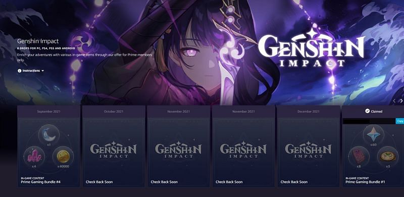 Genshin Impact players can claim new Prime Gaming loot