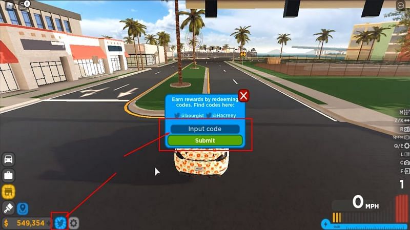 The code redemption window in Driving Empire. (Image via Roblox Corporation)