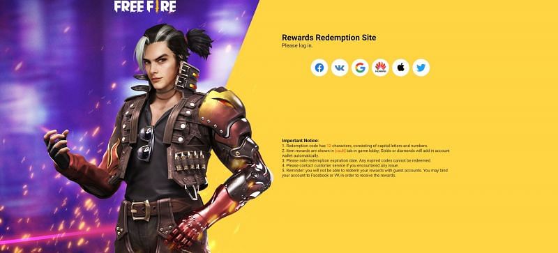 The first step is to log in on to the Rewards Redemption Site (Image via Free Fire)