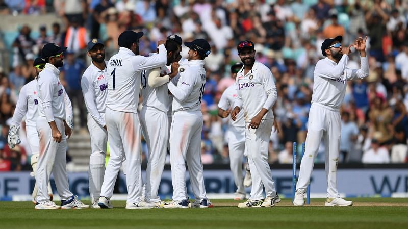 Team India celebrate a wicket at The Oval. Pic: Getty Images