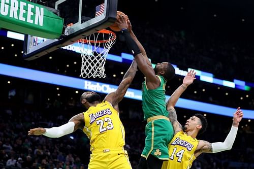 The Boston Celtics playing against rival the Los Angeles Lakers