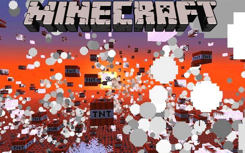 An image of many TNT blocks being caught in an explosion (Image via Minecraft)