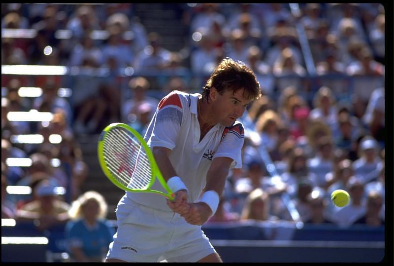 Jimmy Connors prepares to hit a ball at the 1991 US Open