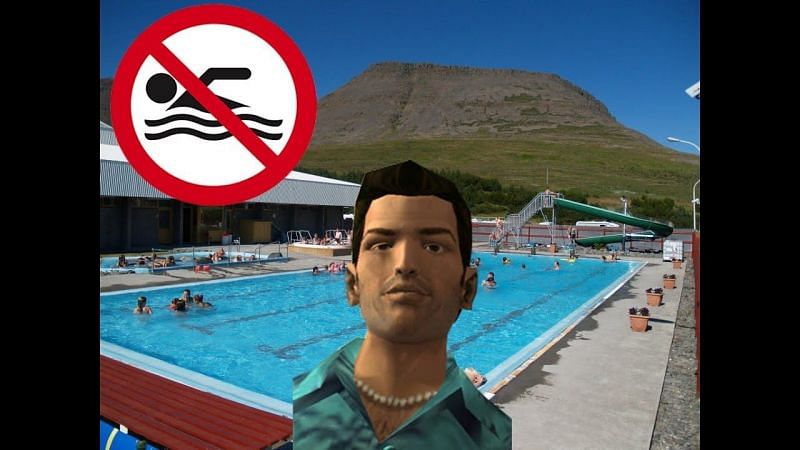 Tommy Vercetti wasn&#039;t programmed to swim in GTA Vice City (Image via AngryCappe)
