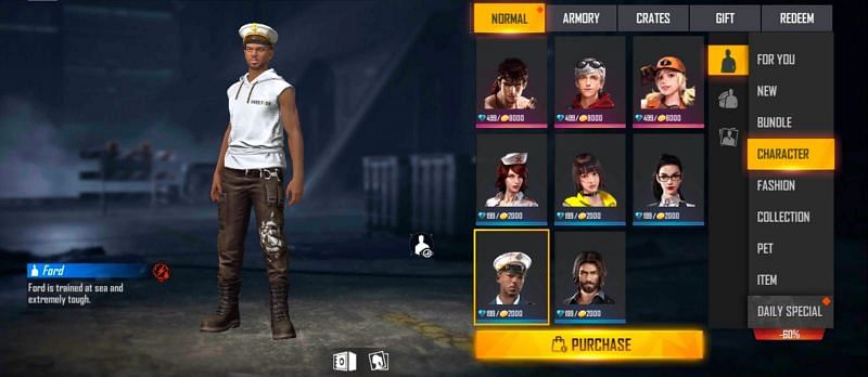 Ford (Iron Will) is available at 2000 gold coins (Image via Free Fire)