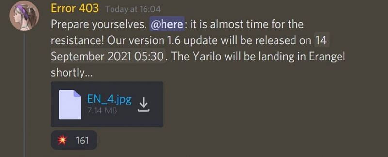 The announcement on the Discord server (Image via Discord)