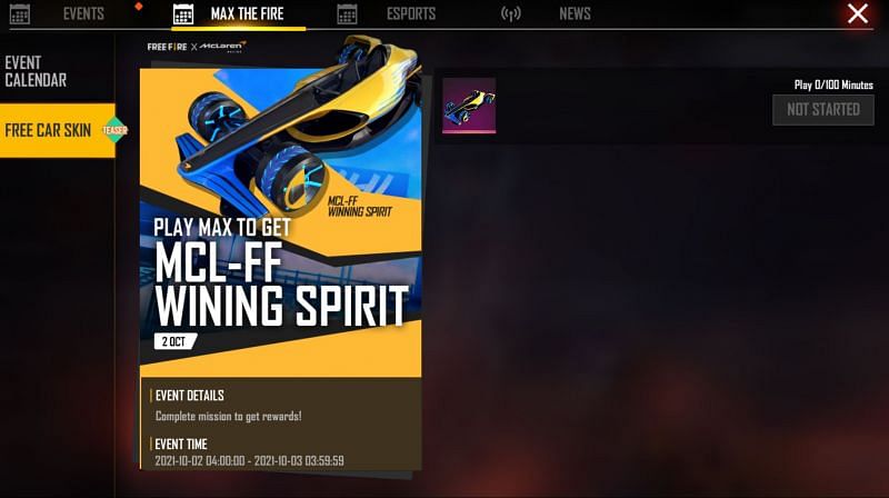 A claim button would be present next to the car skin (Image via Free Fire)