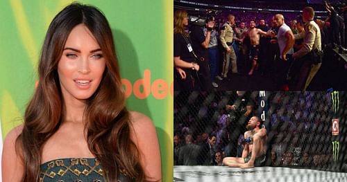 Megan Fox (left), Khabib Nurmagomedov (top right) & Conor McGregor (bottom right)