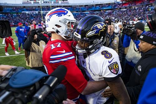 Josh Allen of the Buffalo Bills and Lamar Jackson of the Baltimore Ravens