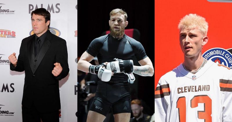 Chael Sonnen (left) weighed in on the tussle between Irish MMA superstar Conor McGregor (center) and American rapper Machine Gun Kelly (right)