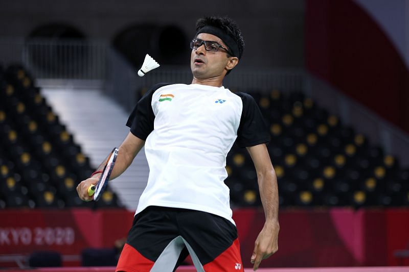 India&#039;s Suhas Yathiraj in action at the Tokyo Paralympics.