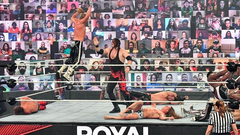A memorable image from a Royal Rumble match
