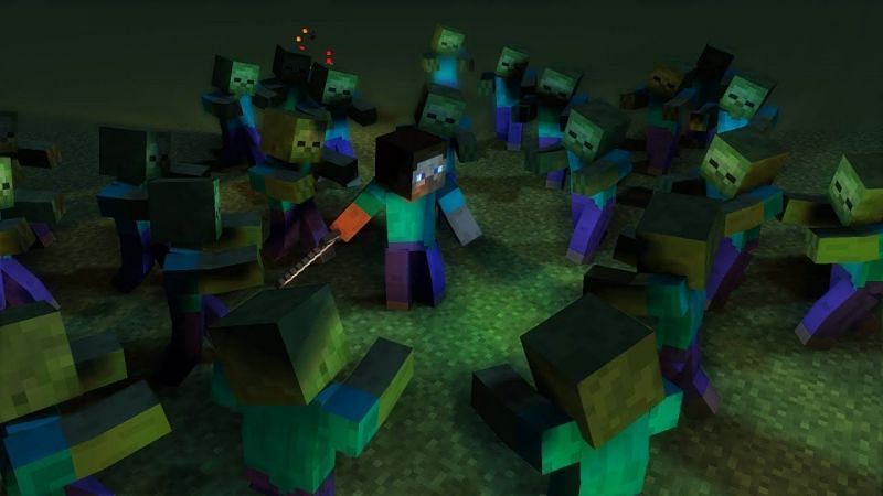 Steve fighting a hoard of zombies (Image via Solomob Animations on YouTube)