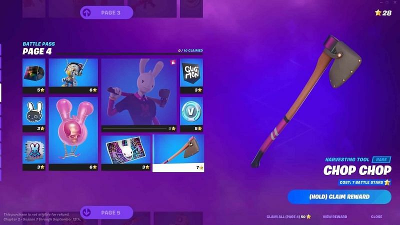 The Fortnite Battle Pass consists of numerous pages, with each page having around ten items that players can grab (Image via Epic Games)