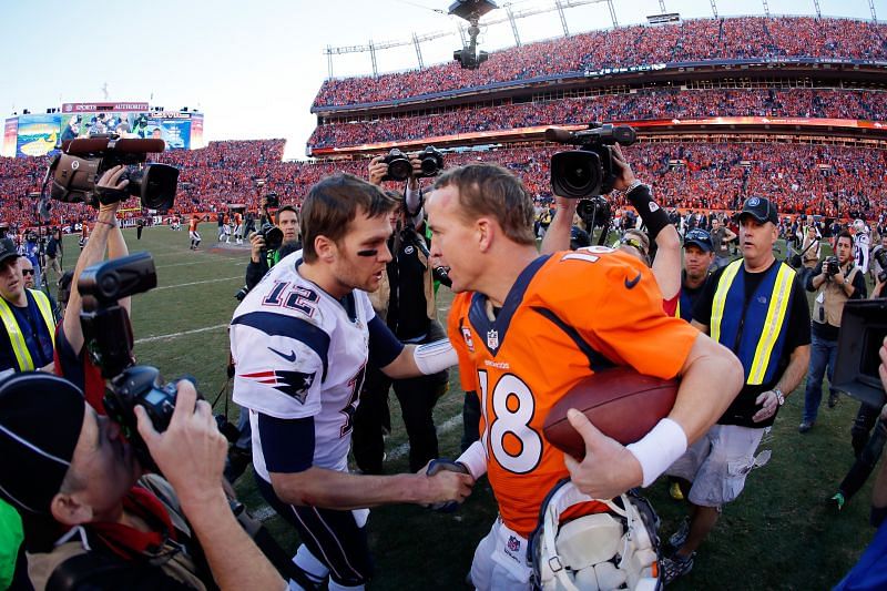 Tom Brady of the New England Patriots v Peyton Manning of the Denver Broncos