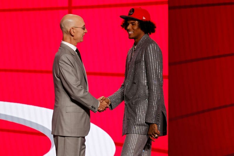 2021 NBA Draft - Jalen Grene shaking hands with Adam Silver