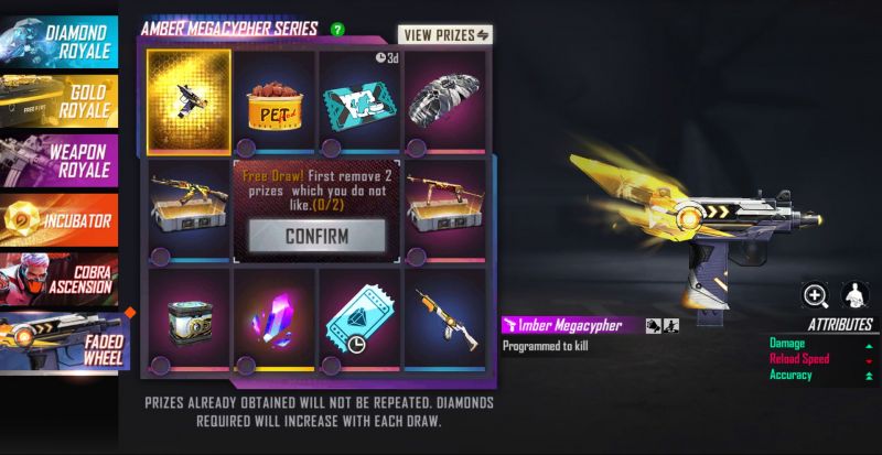 There are a total of ten items in the prize pool, of which users have to remove 2 (Image via Free Fire)