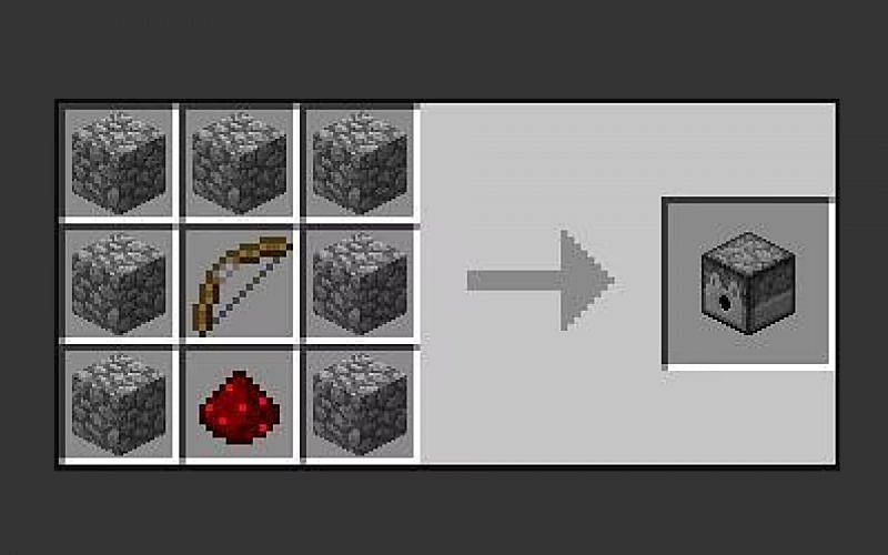 An image of the crafting recipe for a dispenser (Image via Minecraft)