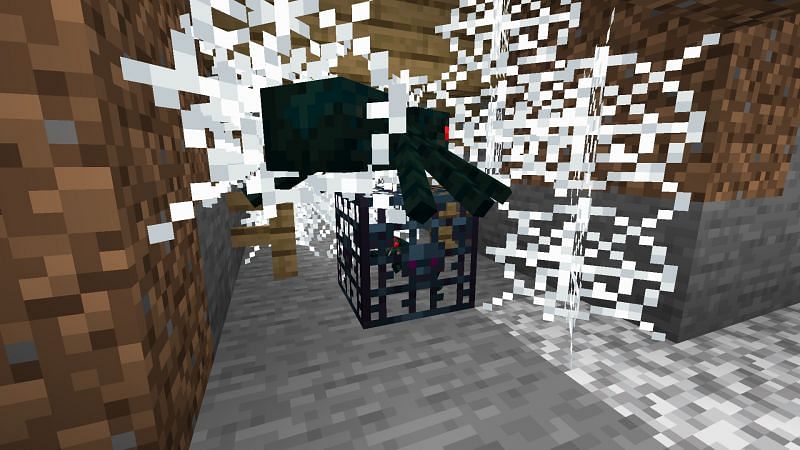 A cave spider spawner in a mineshaft (Image via Minecraft)