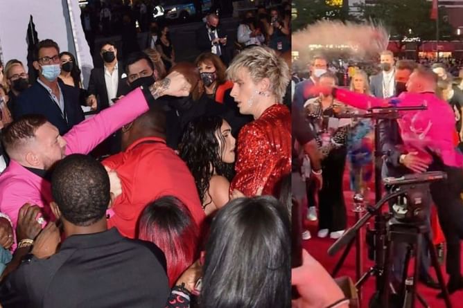 Why did Conor McGregor throw a drink at Machine Gun Kelly at the MTV Video Music Awards?