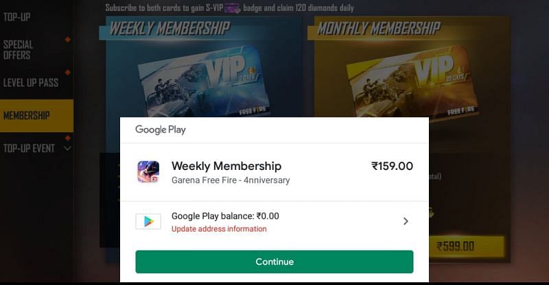 Users are needed to complete the payment to acquire the required membership (Image via Free Fire)