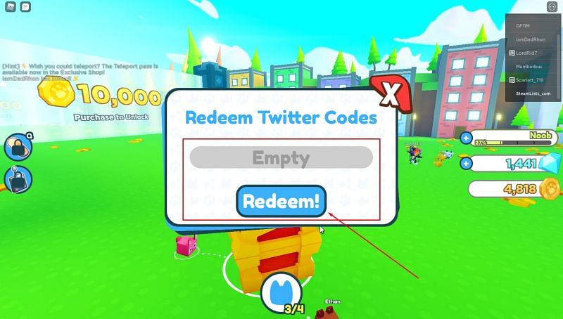 The code redemption window in Pet Simulator X. (Image via Roblox Corporation)