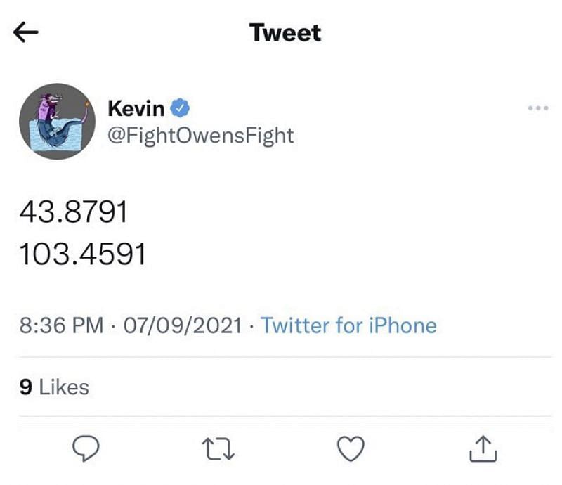 Screengrab of Kevin Owens&#039; now-deleted tweet