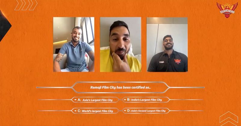 Siddharth Kaul, Shreevats Goswami, and Vijay Shankar. (Image Courtesy: SRH Twitter)