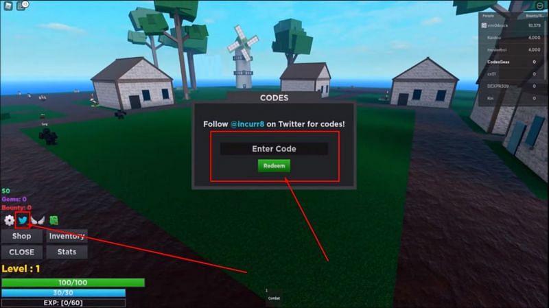 The code redemption window in Project New World. (Image via Roblox Corporation)