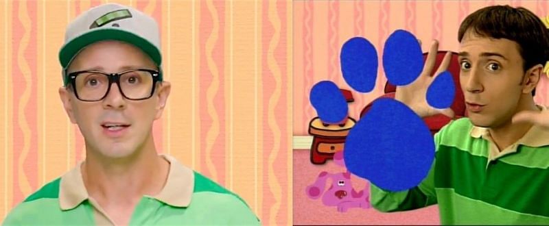 Steve Burns in the show&#039;s video and in early 2000s (Image via Nickelodeon)