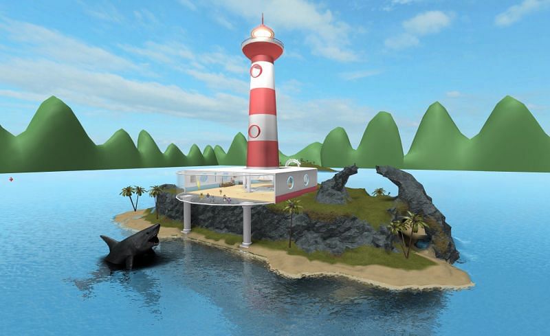 The starting lobby in SharkBite. (Image via Roblox Corporation)