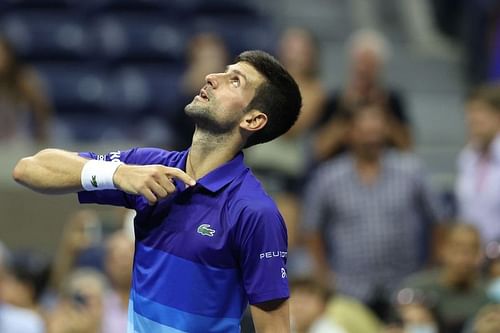 Novak Djokovic reacts after reaching the semifinals of the 2021 US Open