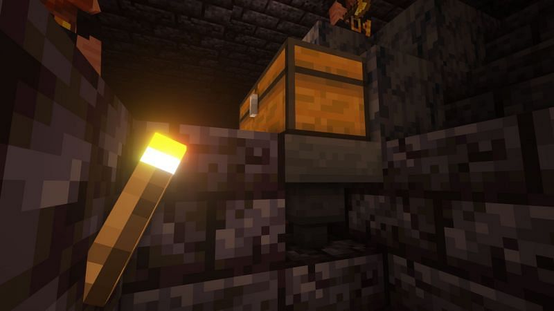 A bastion chest connected to a hopper (Image via Minecraft)