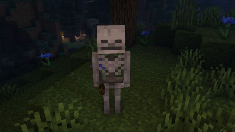 A skeleton staring at the player (Image via Minecraft)