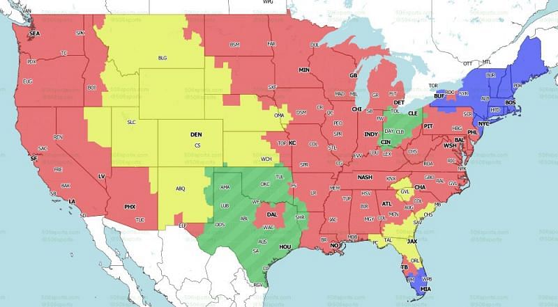 CBS Coverage Map for the early games of week 2