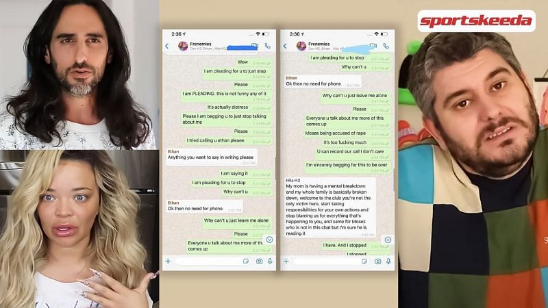 Trisha Paytas has leaked text messages with Ethan Klein (Image via Sportskeeda, YouTube, and Instagram)