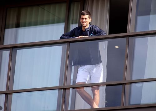 Novak Djokovic during quarantine at the 2021 Australian Open