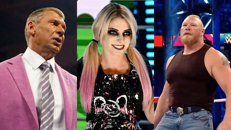 Vince McMahon, Alexa Bliss, and Brock Lesnar