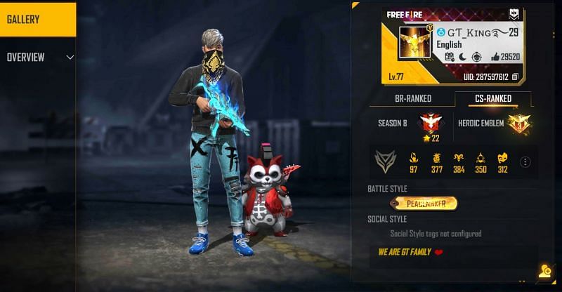 Gaming Tamizhan #39 s (GT King) Free Fire ID current stats real name and