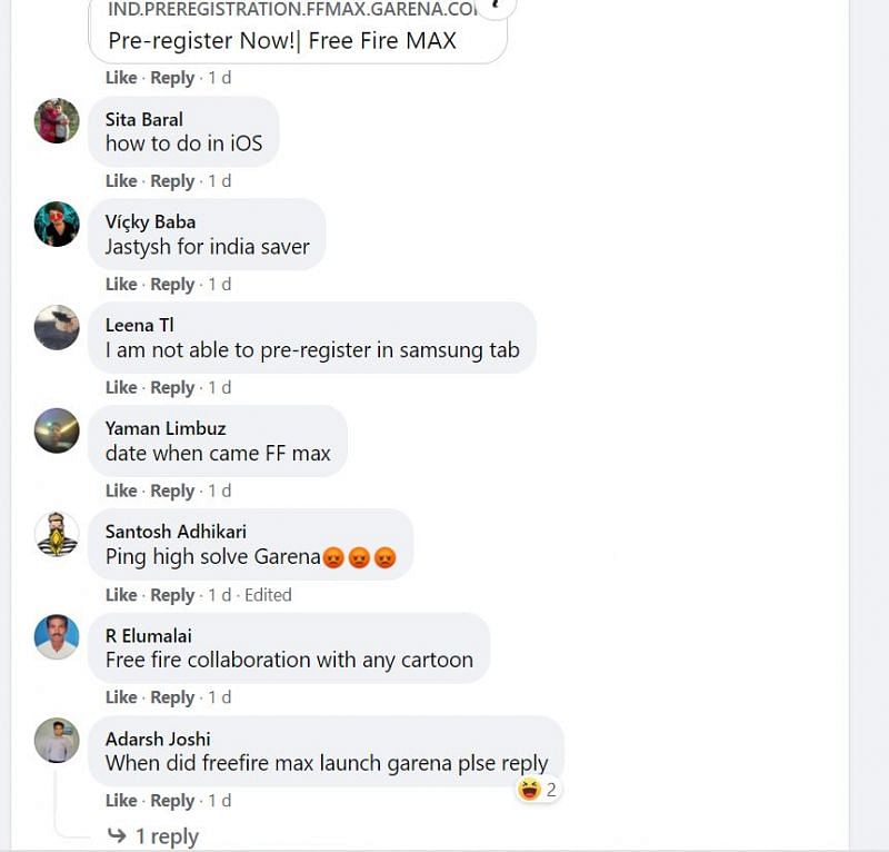 Reactions for the launch date of Free Fire Max (Image via Facebook)