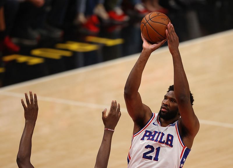 Joel Embiid in action during an NBA game.