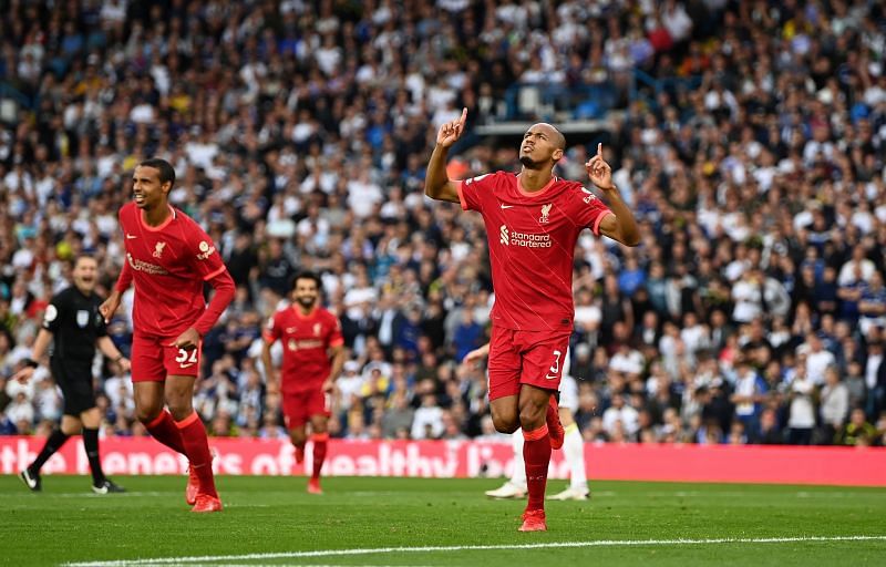 Fabinho (right) bagged a rare goal for Liverpool in his side&#039;s 3-0 win